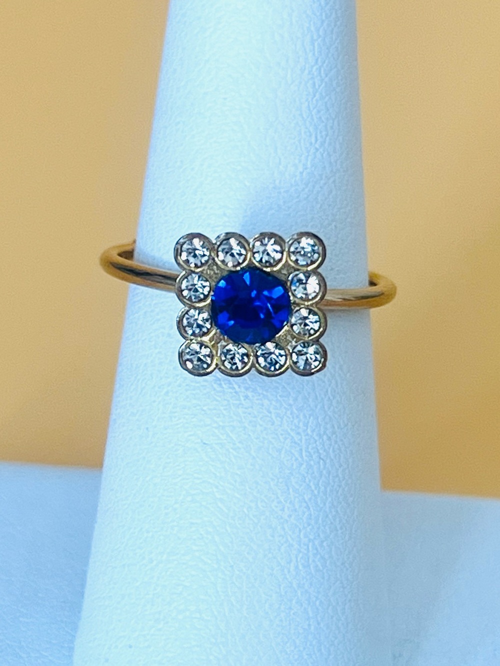 Elegant Gold plated and Blue Adjustable Ring